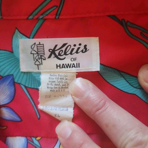Vintage Keliis of Hawaii Hawaiian Red w Flowers Shirt Extra Large XL Made in USA - Picture 2 of 6